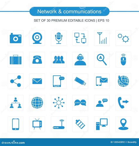 Network And Communication Set Of Icons Blue Stock Vector Illustration