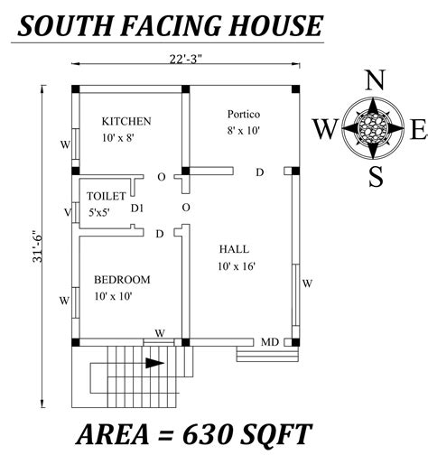 223x316 1bhk South Facing House Plan As Per Vastu Shastraautocad