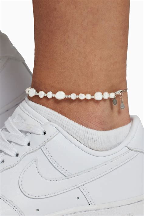 Beaded Baroque Freshwater Pearl Anklet White Gold Cernucci