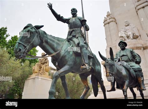 Statues Of Don Quixote Knight Errant His Horse Rocinante Sancho