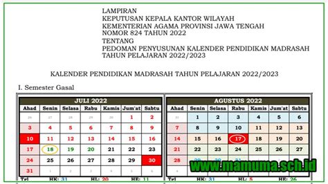 Kalender Pendidikan Kantor Wilayah Kementerian Agama Jawa Tengah Tahun