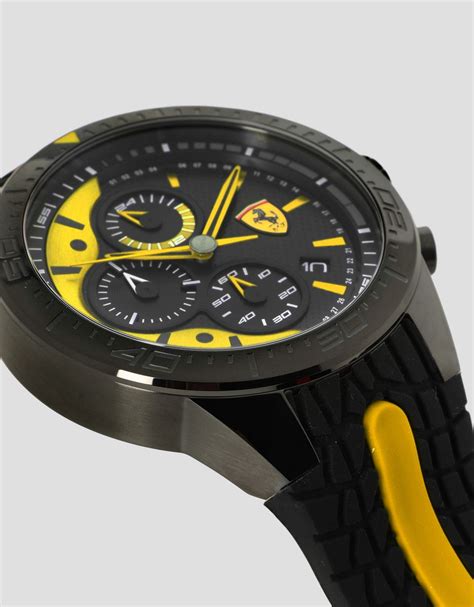 Ferrari Black Red Rev Evo Chronograph Watch With Yellow Details Man