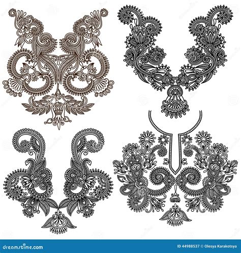 Collection Of Ornamental Floral Neckline Stock Vector Illustration Of