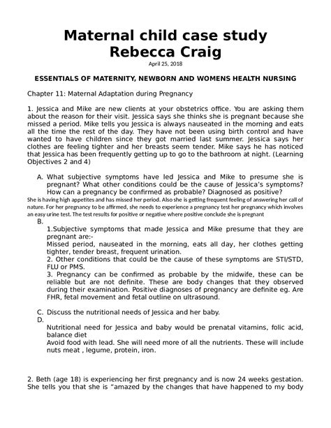 Maternal Child Case Study Rebecca Craig Browsegrades