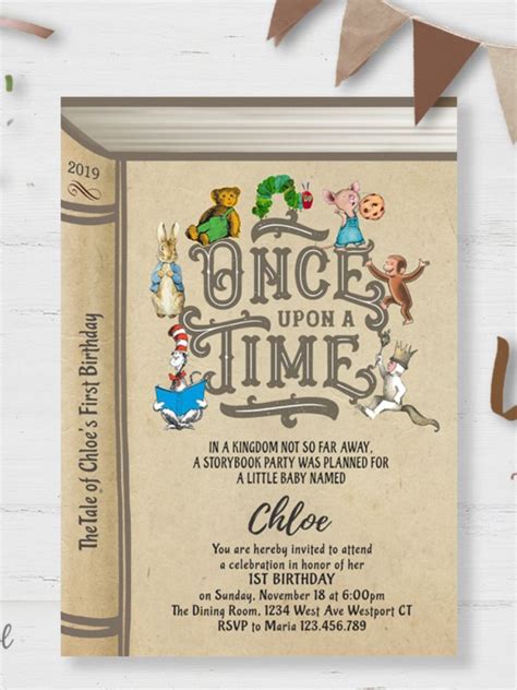 Book Themed Birthday Party Invitation Once Upon A Time Book Themed Birthday Party Book
