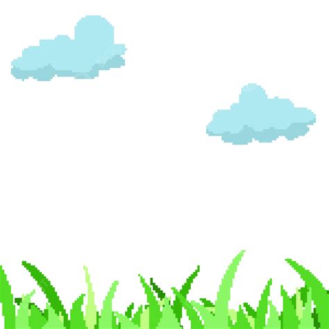 Green Grass And Blue Cloud Pixel Art Style Pixel Cloud Grass Png