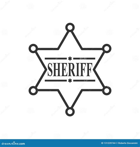 Sheriff Star Badge Outline Flat Icon On White Stock Vector