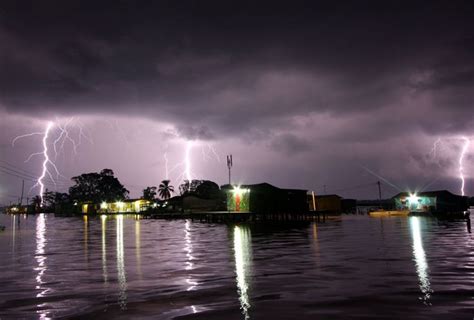 Photograph Of Lightning Near A Village At The Mouth Of The Catatumbo