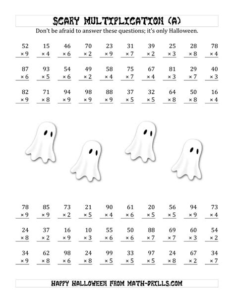 These multiplication worksheets can be a great part of any math lesson plan. Scary Multiplication (2-Digit by 1-Digit) (A)