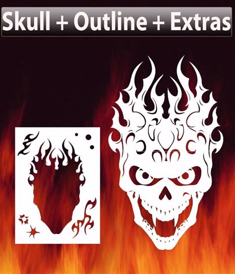 Flame Skull 2 Airbrush Stencil Spray Vision Template Ebay Skull