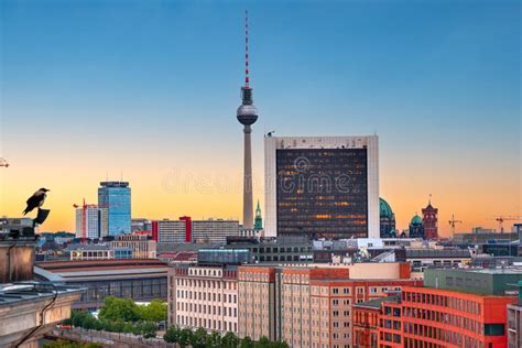 Berlin Germany City Skyline At Dusk Stock Photo Image Of Bridge