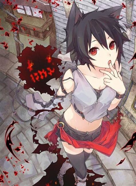 Wolf Anime Girl With Black Hair And Red Eyes