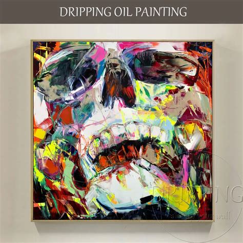 Top Artist Hand Painted High Quality Abstract Colorful Skull Oil