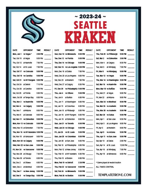 Printable 2023 2024 Seattle Kraken Schedule