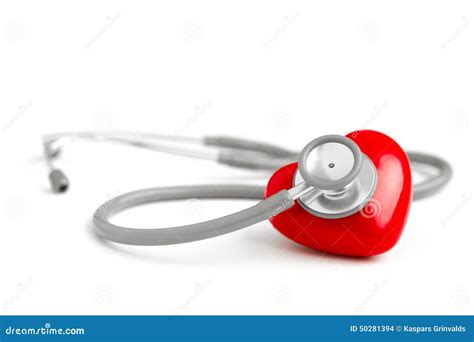 Stethoscope And Red Heart Isolated On White Background Stock Photo
