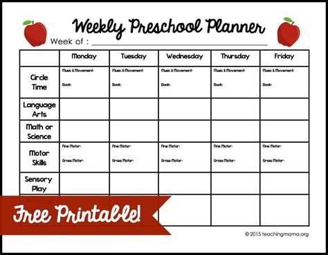 Weekly Preschool Planner Preschool Lesson Plan Template Preschool