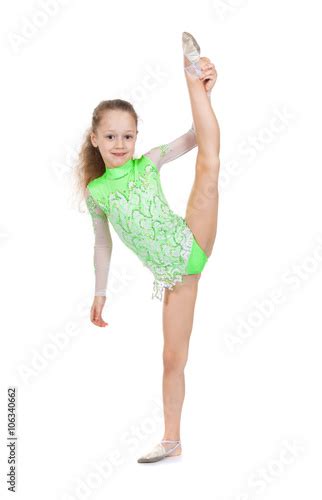 Cute Little Girl Gymnast With A Highly Raised Leg Vertical Splits