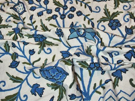 Cotton Crewel Embroidered Bedspread Tree Of Life Blue And Green Dd