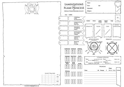 Sword And Scoundrel Lamentations Of The Flame Princess Character Sheets