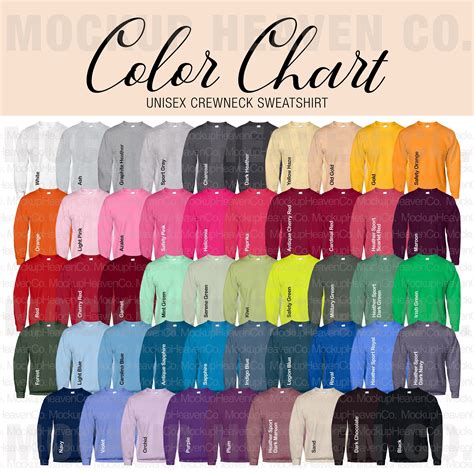 Gildan G Color Chart Size Chart Files G Mockup Color