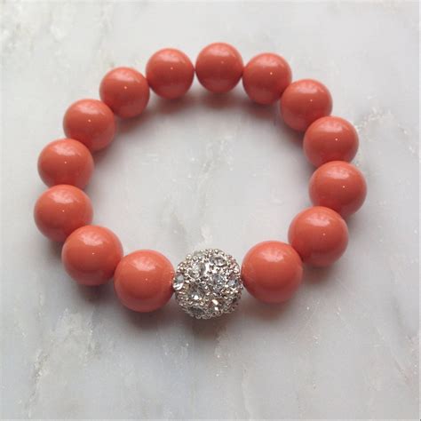 Coral Bracelet Coral Jewelry Silver Bead Bridesmaid Gifts Etsy