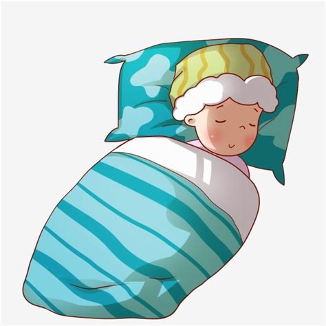 World Sleep Day Illustration Blue Hat Blue Quilt Blue Pillow Cartoon