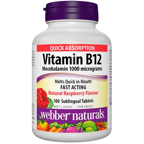 Webber Naturals Vitamin B12 1000mcg Raspberry 100 Sublin