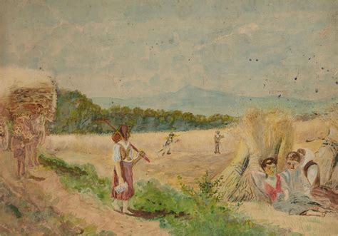 Early 20th Century Watercolour Resting Farmers Art Print Poster