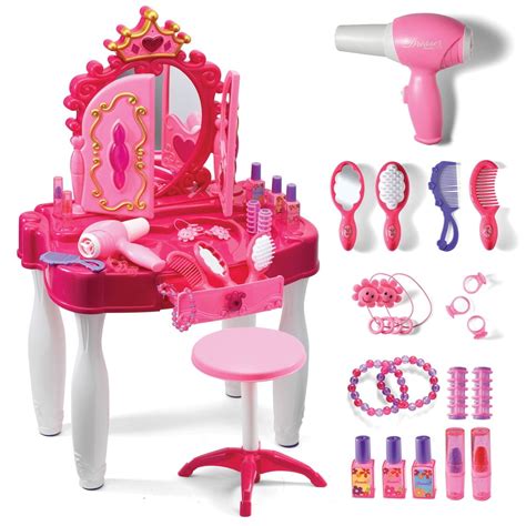 Play22usa Pretend Play Girls Vanity Set With Mirror And Stool 20 Pcs