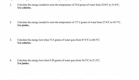 Specific Heat Worksheet #2 Answer Key - Thekidsworksheet