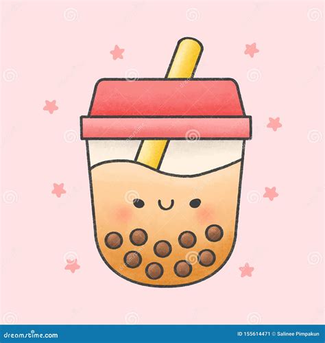 Cute Bubble Tea Mascot Eat Bubble Tea Bubble Tea Cone Cartoon Vector
