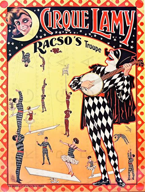 Vintage French Circus Poster Clowns Acrobats Art Deco Etsy