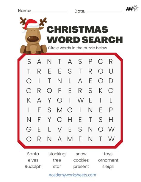 Christmas Word Search Printable Free Academy Worksheets