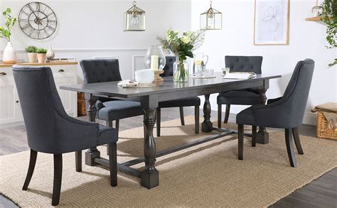 Devonshire Grey Wood Extending Dining Table With 4 Duke Slate Fabric