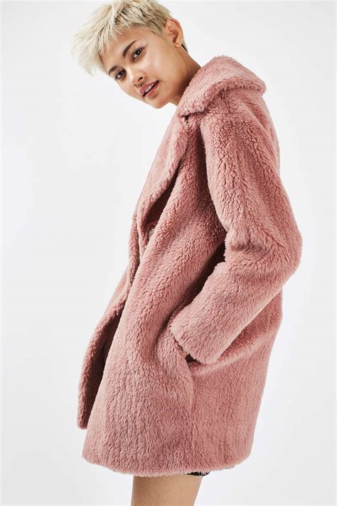 Pink Casual Faux Fur Coat Shopperboard
