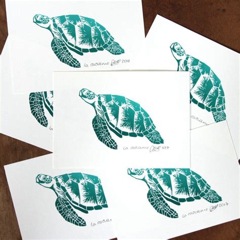 The Loggerhead Sea Turtle Original Linocut Print Signed And Etsy