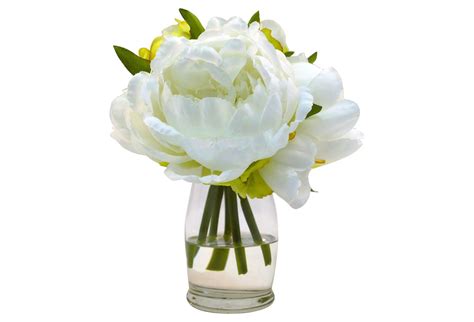 7 Peonies In Vase Faux Faux Floral Arrangement Vase Glass Vase