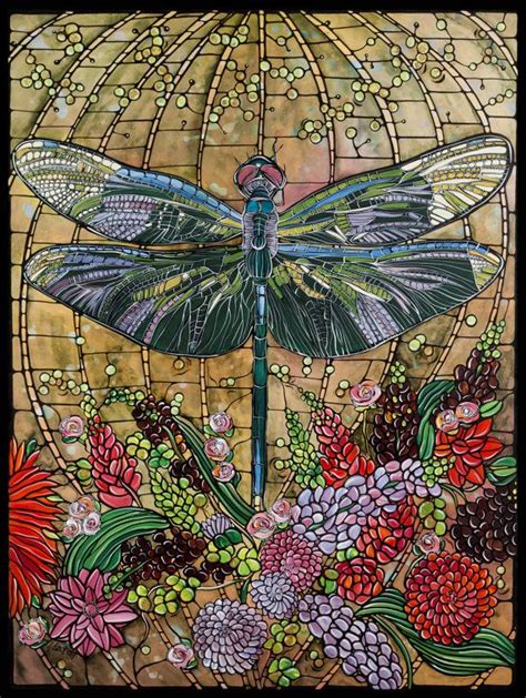 Dragonfly Art Nouveau Stained Glass Art Illustration Painting