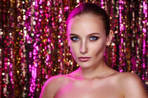 Beauty Portrait Of A High Fashion Woman In Colorful Bright Neon Lights