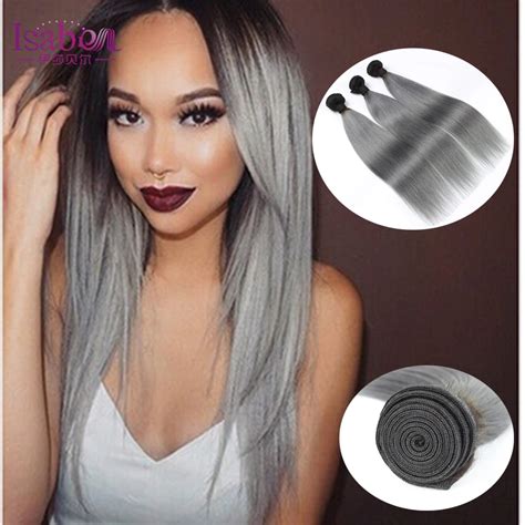 European Straight Grey Hair Weave 3pcs Hair Bundles Silver Grey Ombre