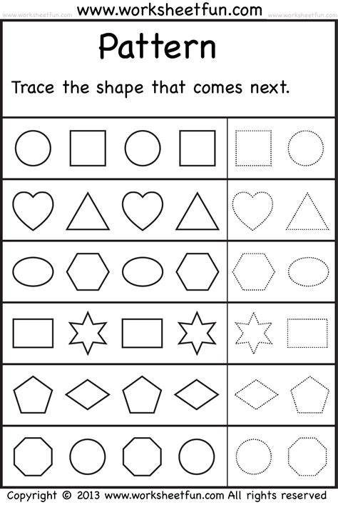 Patterns – Trace the shape that comes next – 2 Worksheets / FREE