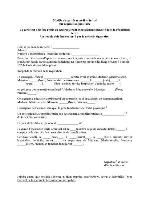 Modèle De Certificat Médical Initial Sur Réquisition Judiciaire Doc