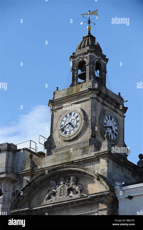The Clock Above The Market Hall In Hereford Stock Photo Alamy