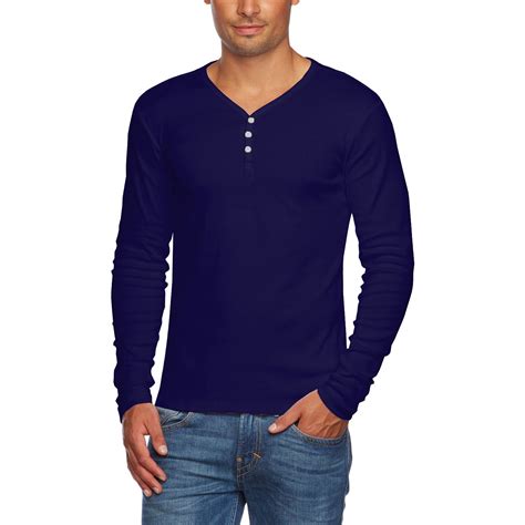 Alta Mens Slim Fit V Neck Long Sleeve Cotton T Shirt With 3 Button Up