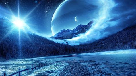 Nature Photo Manipulation Planet Moon Landscape Snow Mist Stars