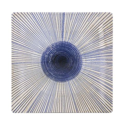Assiette plate carrée céramique IRYS blanc et bleu 24x24cm Centrakor