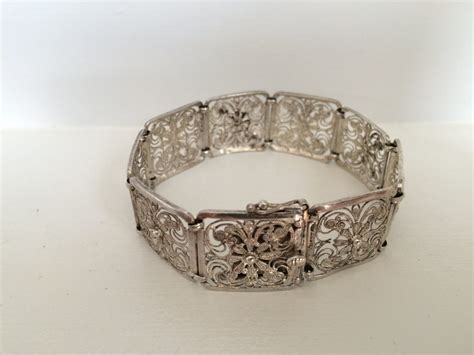 Vintage Sterling Silver Flower Bracelet Filigree Bracelet