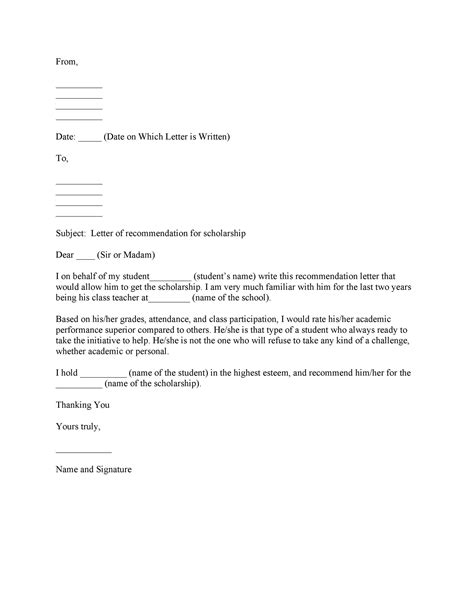 Free Printable Letter Of Recommendation Template