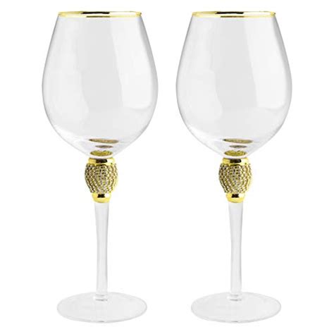 Large Diamond Wine Glasses Gold Rim Rhinestone Diamond Glasses Wedding Glasses Set Of 2 15