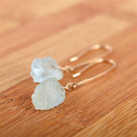 Raw Aquamarine Earrings In Gold Rose Gold Or Sterling Silver March